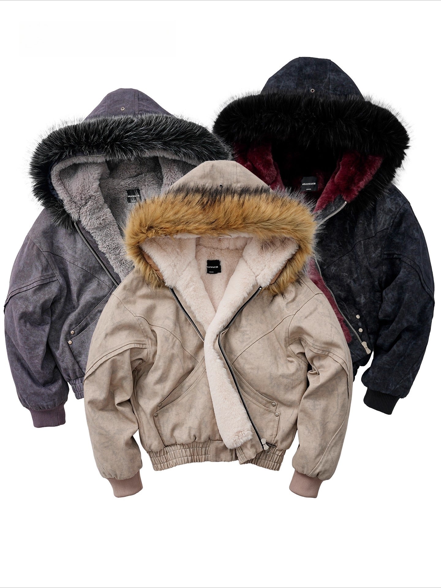 Mountain carving fleece thickened coat men's and women's same marble canvas washed cotton jacket