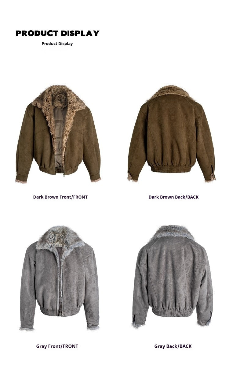 미국산 두꺼운 스웨이드, 여우털 모조 스웨이드, 면 소재 재킷, 넉넉한 어깨 패드가 있는 두툼한 겨울 코트