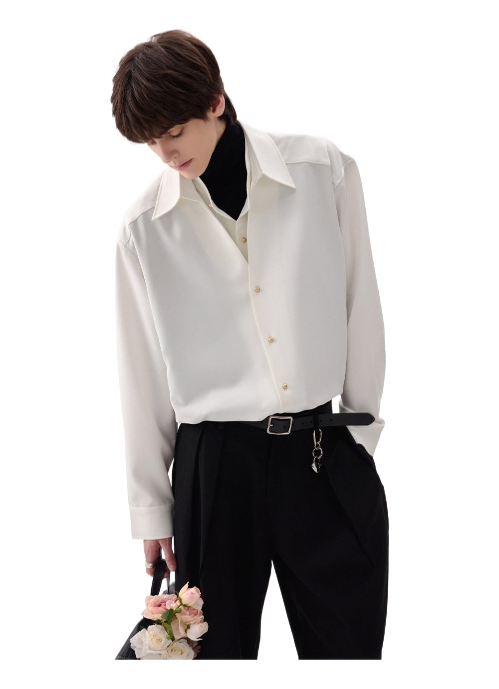 남성용 고급 가짜 3.5 터틀넥 셔츠, 남성용 주름 방지 긴팔 셔츠 (트렌디한 안감 포함)