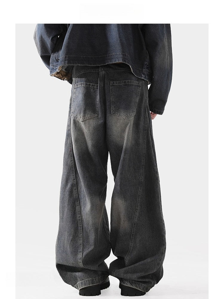 Top men's structural scimitar version jeans loose vibe ruffian handsome old design wide leg pants