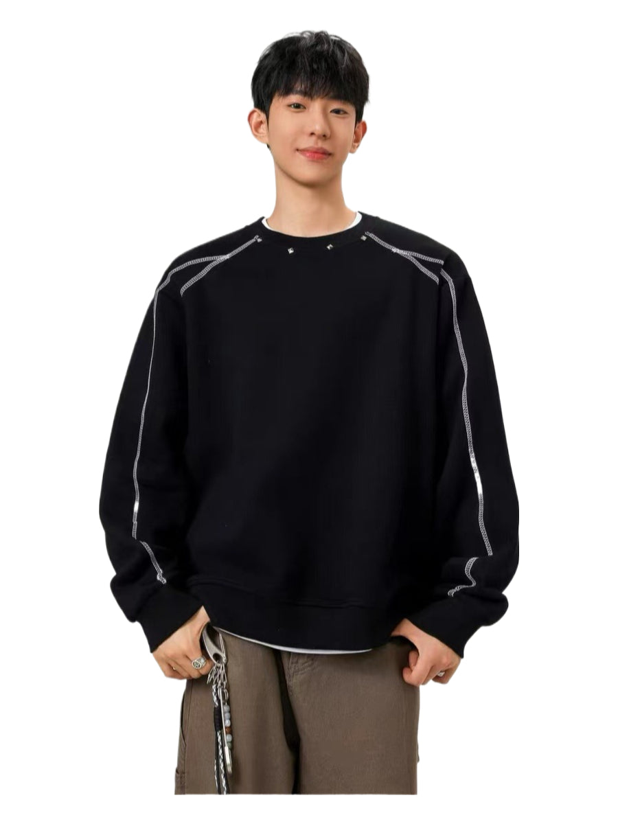 미국 하셀블라드 라인 리벳 스웨터 남녀공용 겨울 하이 스트리트 커플 크루넥 루즈핏 스포츠 탑 SIN0896