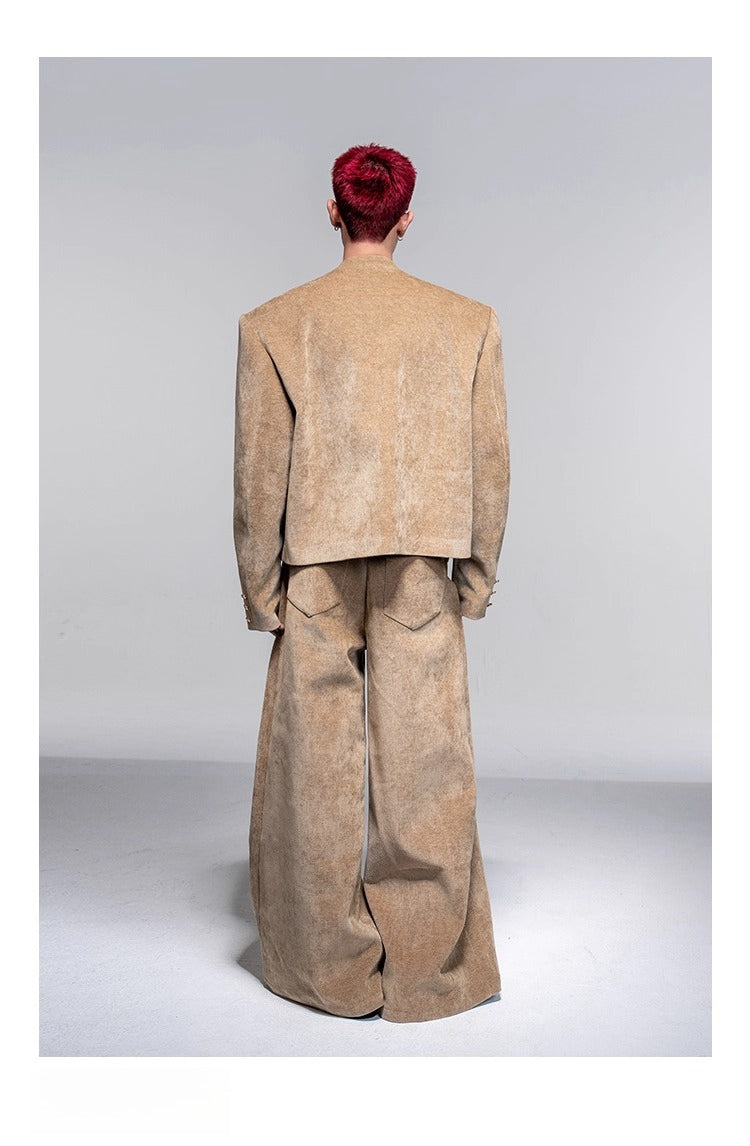 High-end suit suit men's autumn and winter casual suit jacket shoulder padded jacket velvet wide-leg pants two-piece set