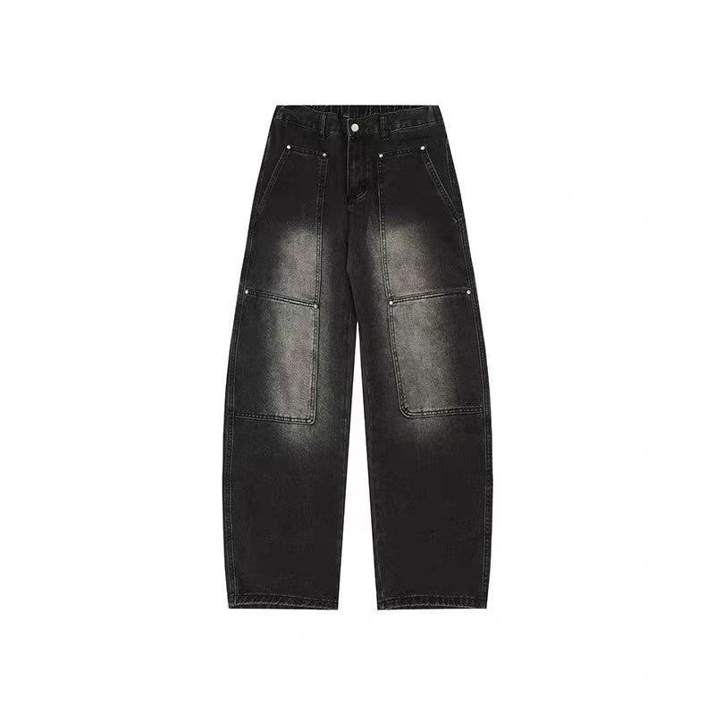 2025년 신상 아메리칸 레트로 배기진 남성용 하이 스트리트 러피안 핸섬 루즈핏 스트레이트 와이드 팬츠