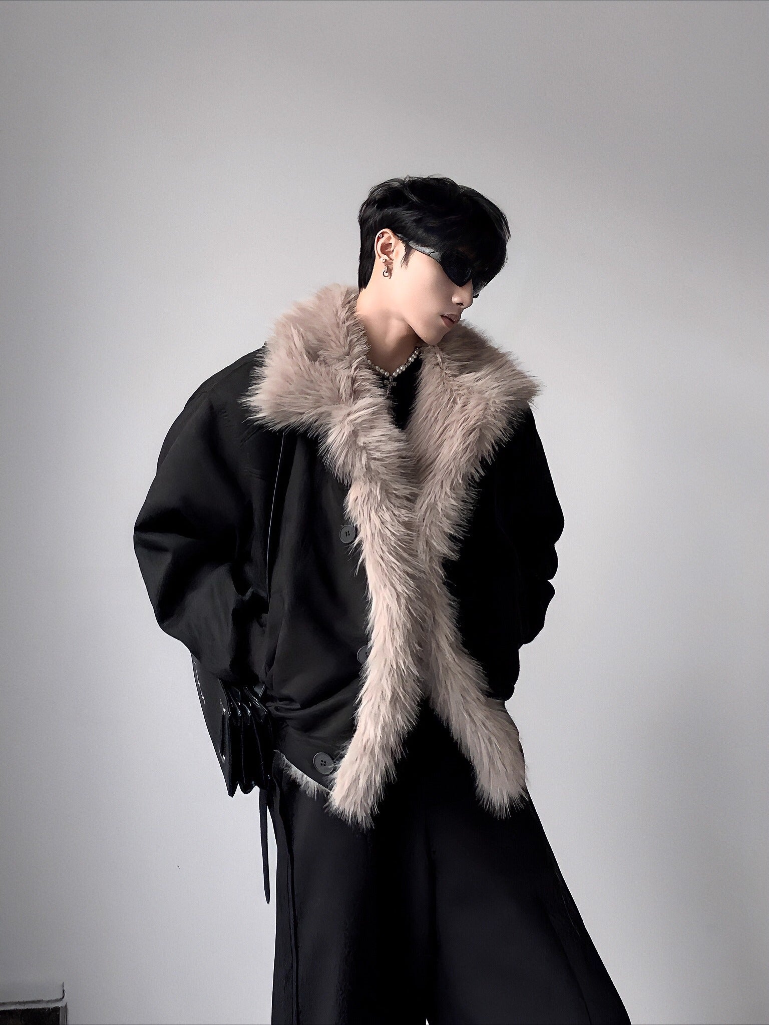 고급 대형 퍼 칼라 클린핏 시트 마운틴 카빙 재킷 남성용 겨울 벨벳 반팔 재킷 면 소재 의류