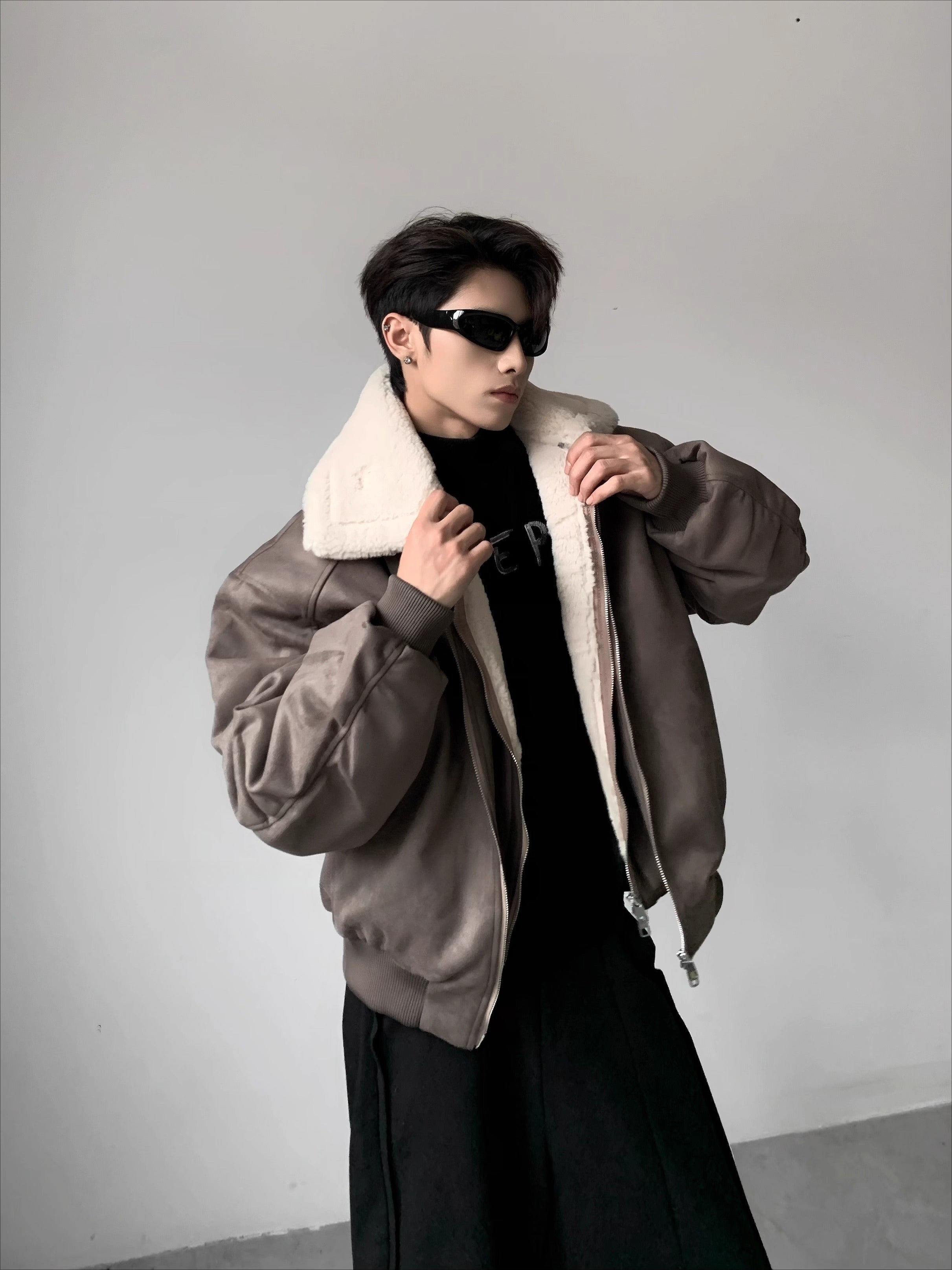 Light luxury deconstruction design sense large fur collar imitation rabbit velvet cotton jacket men's winter cleanfit jacket