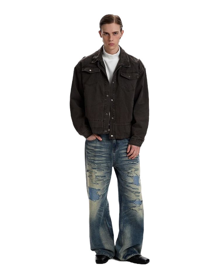 Double collar jacket vintage made old cotton jacket SIN0963