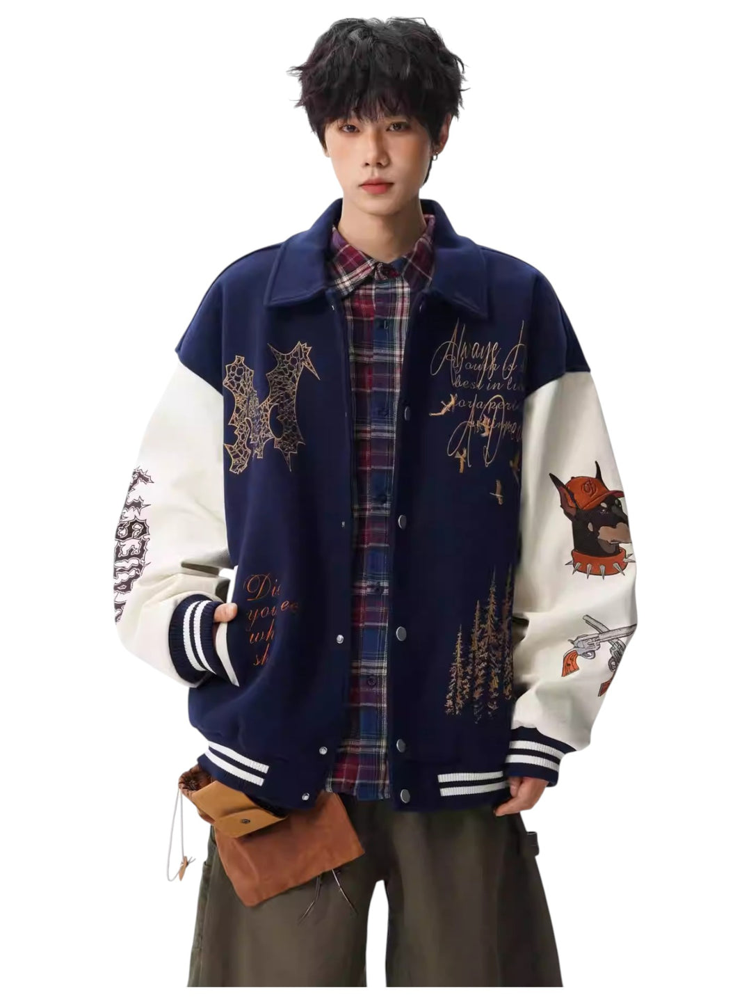 VINTAGE EMBROIDERED VARSITY JACKET-MEN'S RETRO STREETWEAR EHW5021
