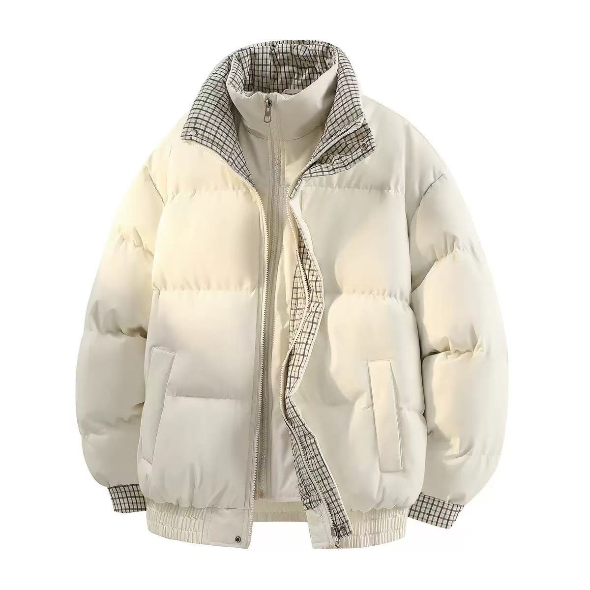 Puffer Jacket with Plaid Lining Jacket-Oversized Streetwear Coat EHW5022