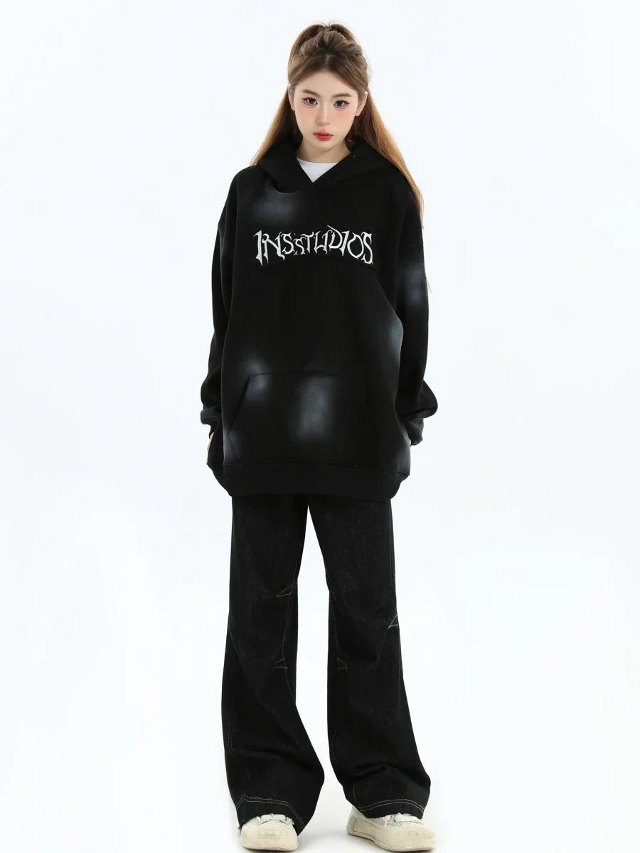 [INSstudios] 스프레이 페인트 로고 루즈 후드티 ST1199 