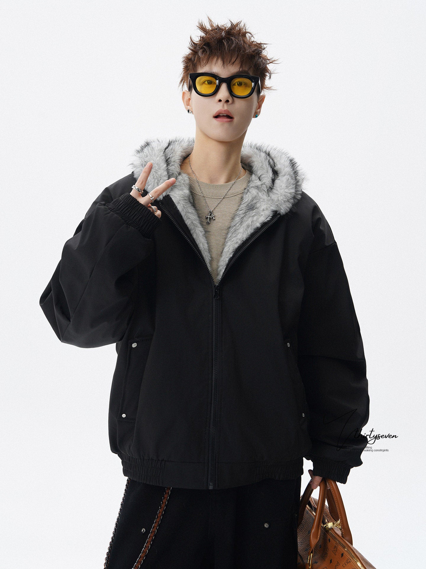 FUR COLLAR OVERSIZED BOMBER COAT EHW5054