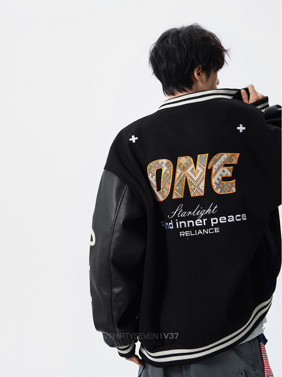 COLOR CLASHING VARSITY JACKET WITH PATCHES - STREETWEAR OVERSIZED BOMBER COAT EHW5024