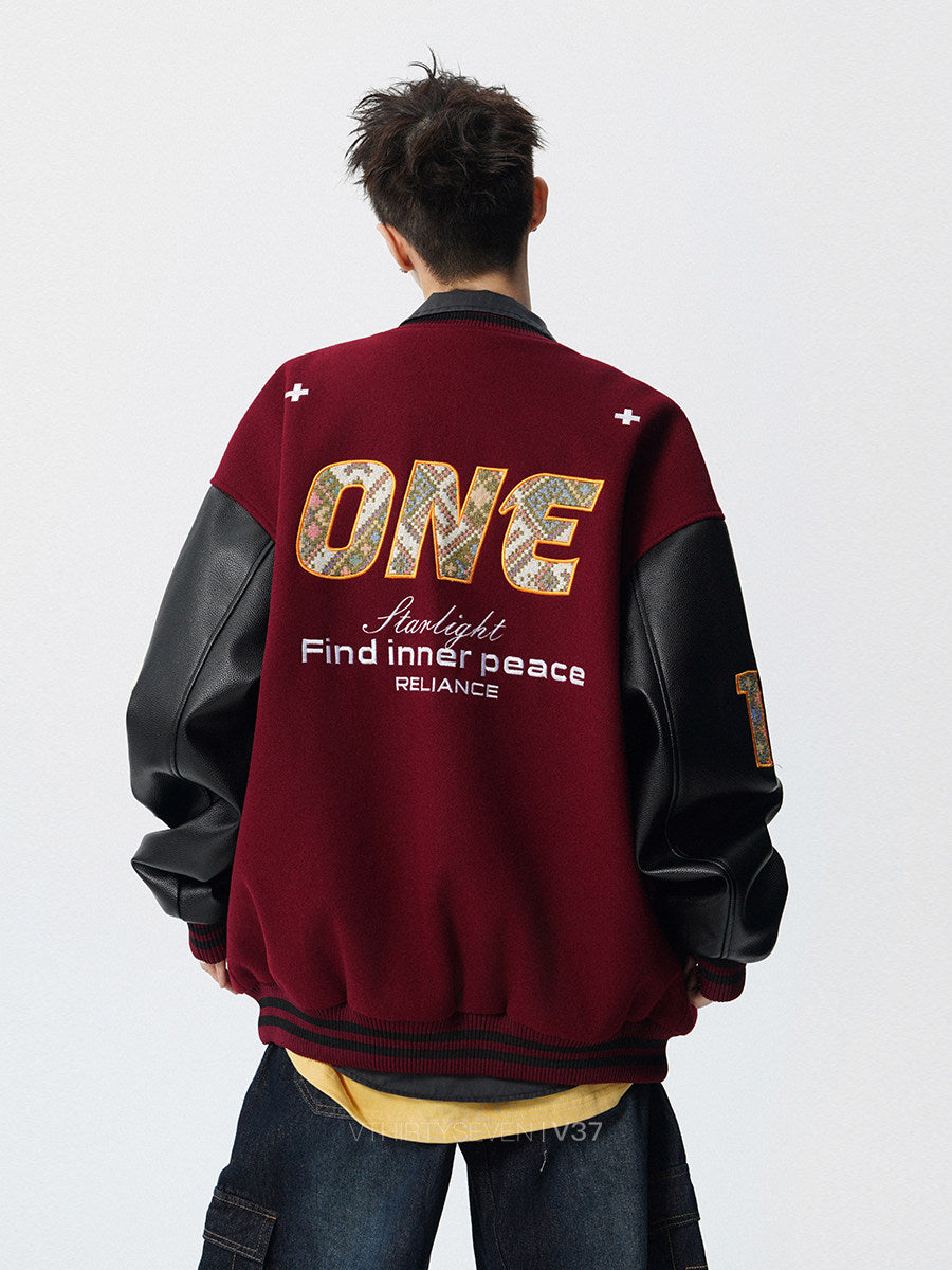 COLOR CLASHING VARSITY JACKET WITH PATCHES - STREETWEAR OVERSIZED BOMBER COAT EHW5024