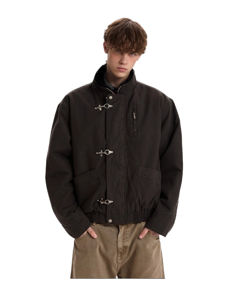 Vintage old money wind stand-up collar flight jacket cotton clothes SIN0969