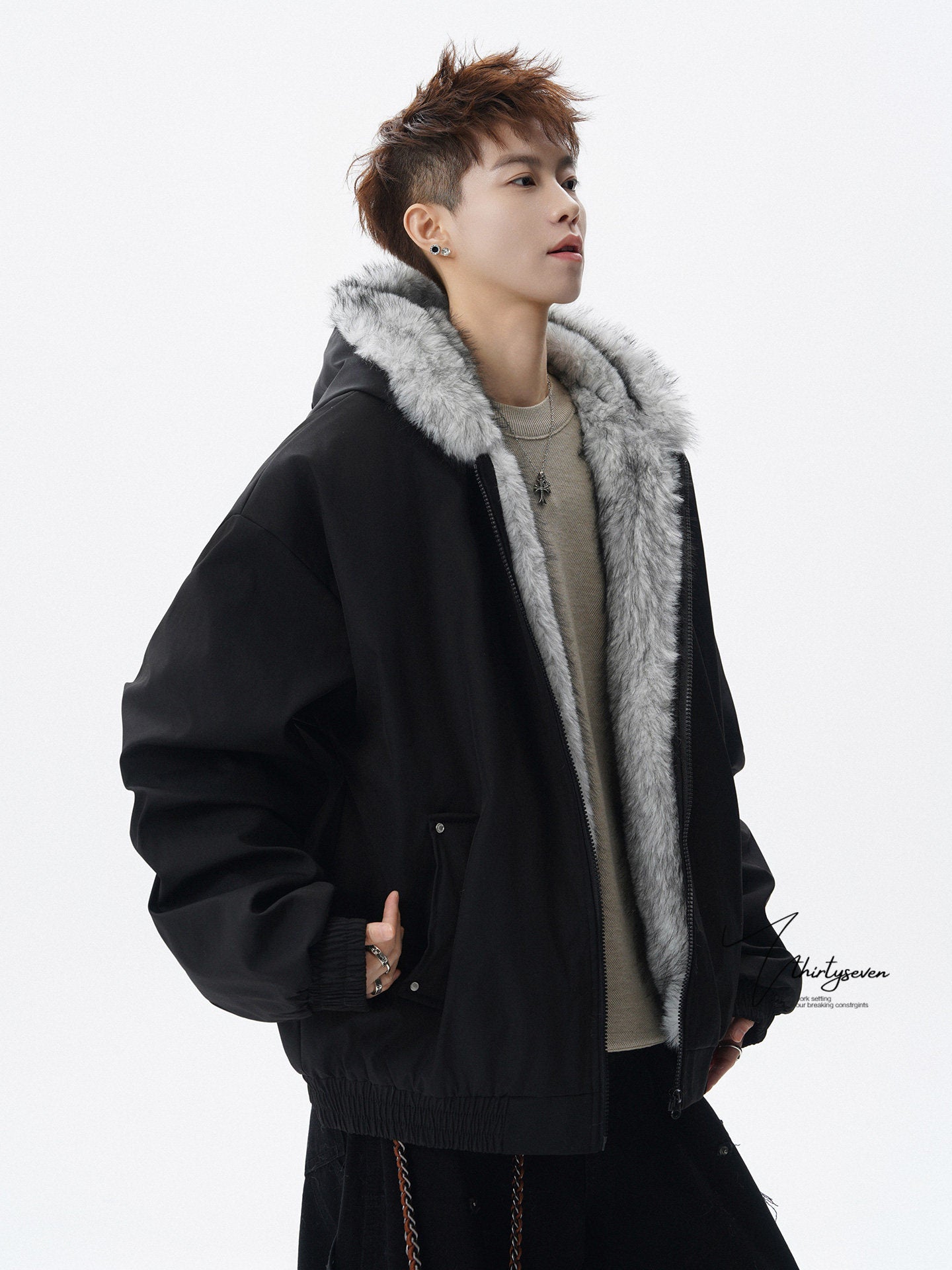 FUR COLLAR OVERSIZED BOMBER COAT EHW5054