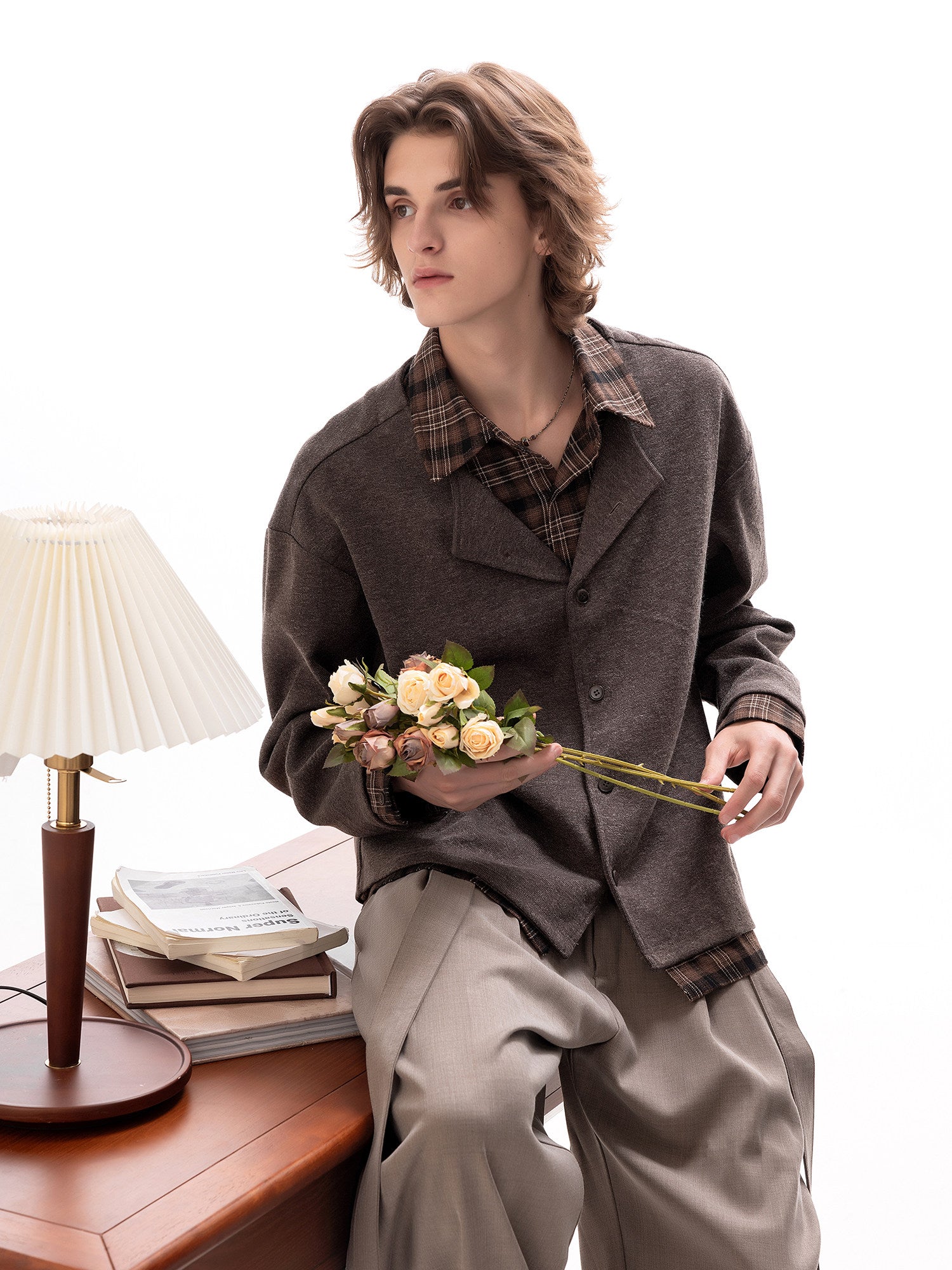 PLAID FAKE TWO-PIECE BLAZER JACKET EHW5050