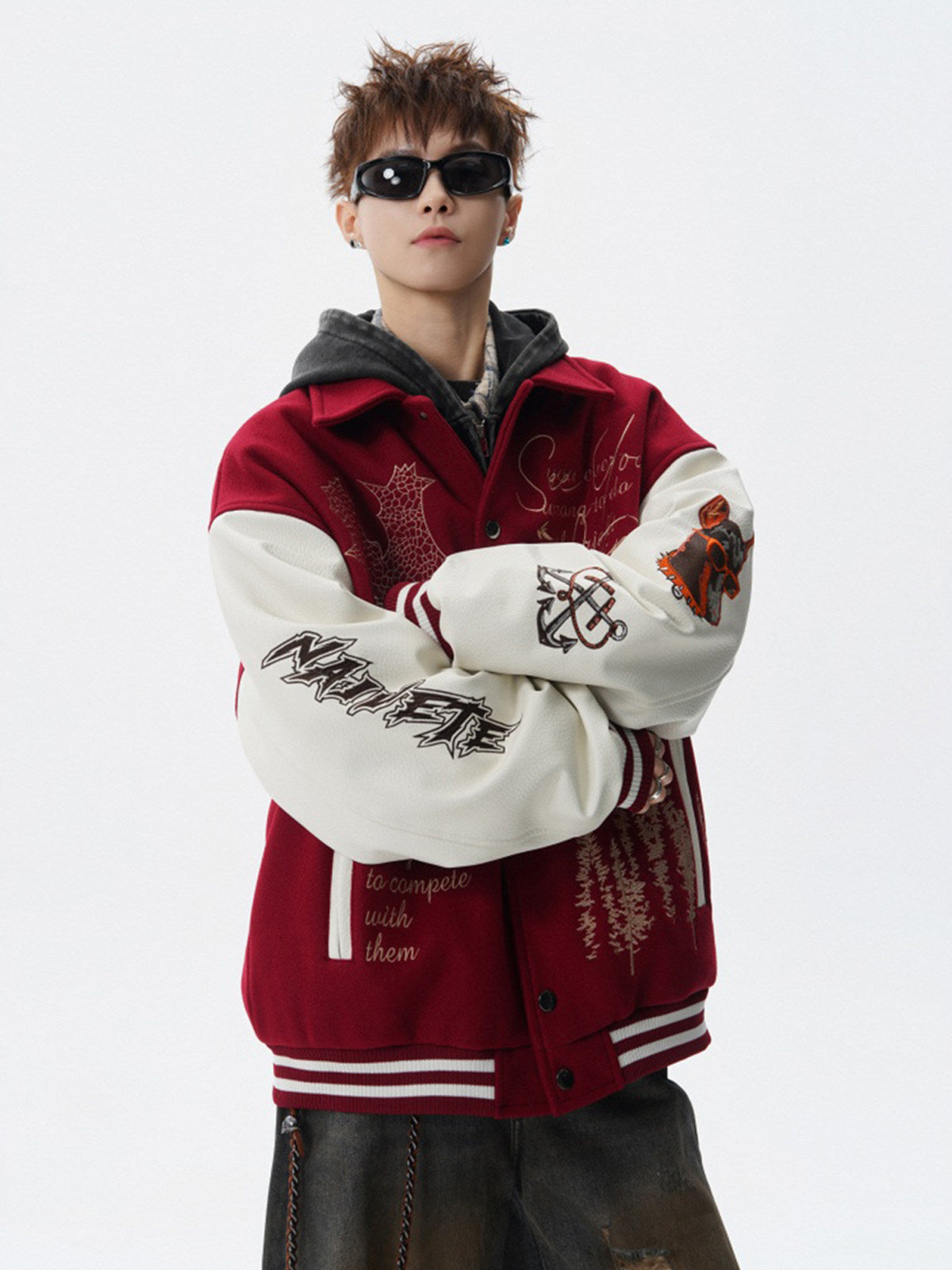 VINTAGE EMBROIDERED VARSITY JACKET-MEN'S RETRO STREETWEAR EHW5021