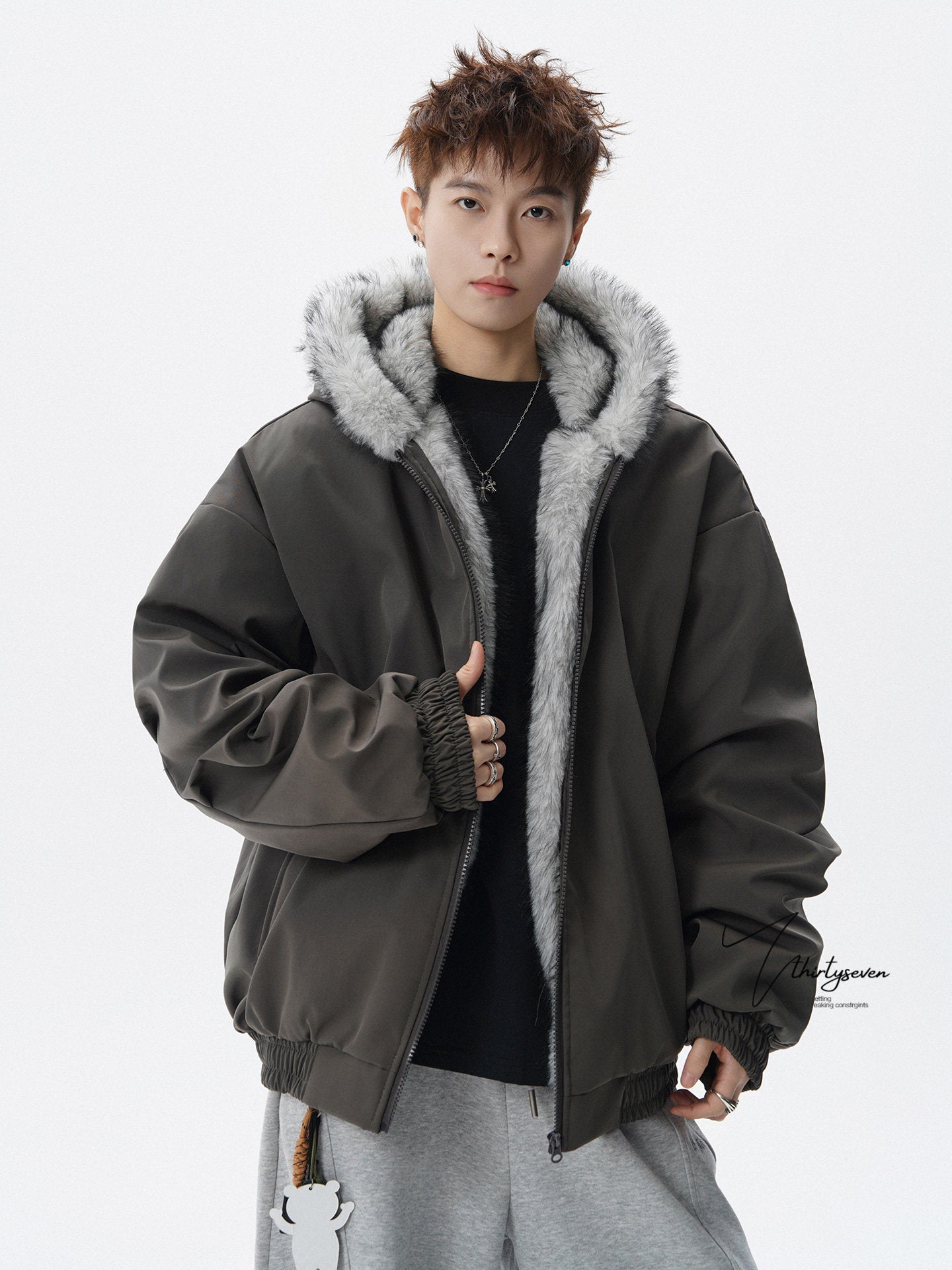 FUR COLLAR OVERSIZED BOMBER COAT EHW5054