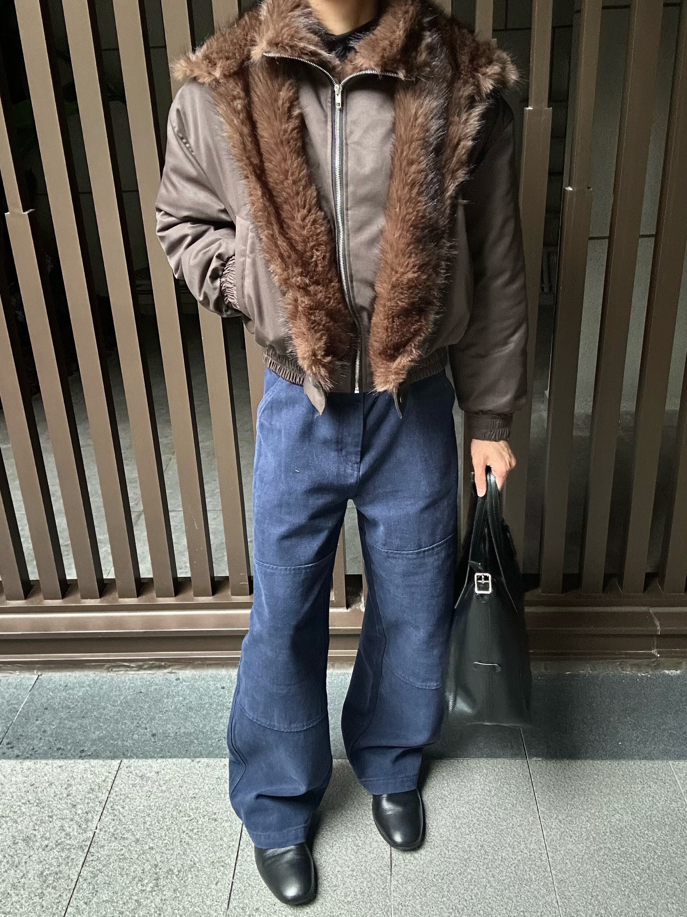 FAUX FUR TRIM CROPPED BOMBER JACKET-FAUX TWO-PIECE STYLE EHW5031