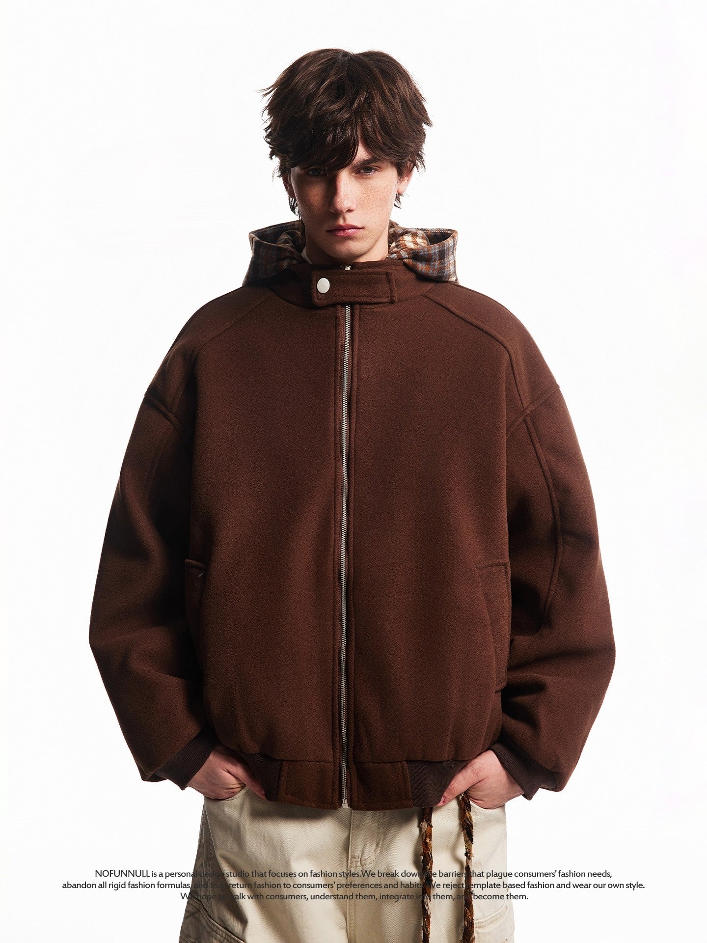 PLAID LINED HOODED BOMBER JACKET EHW5058