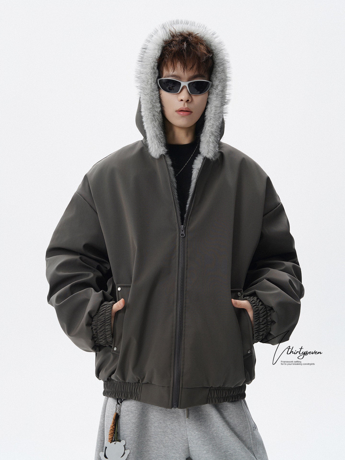 FUR COLLAR OVERSIZED BOMBER COAT EHW5054
