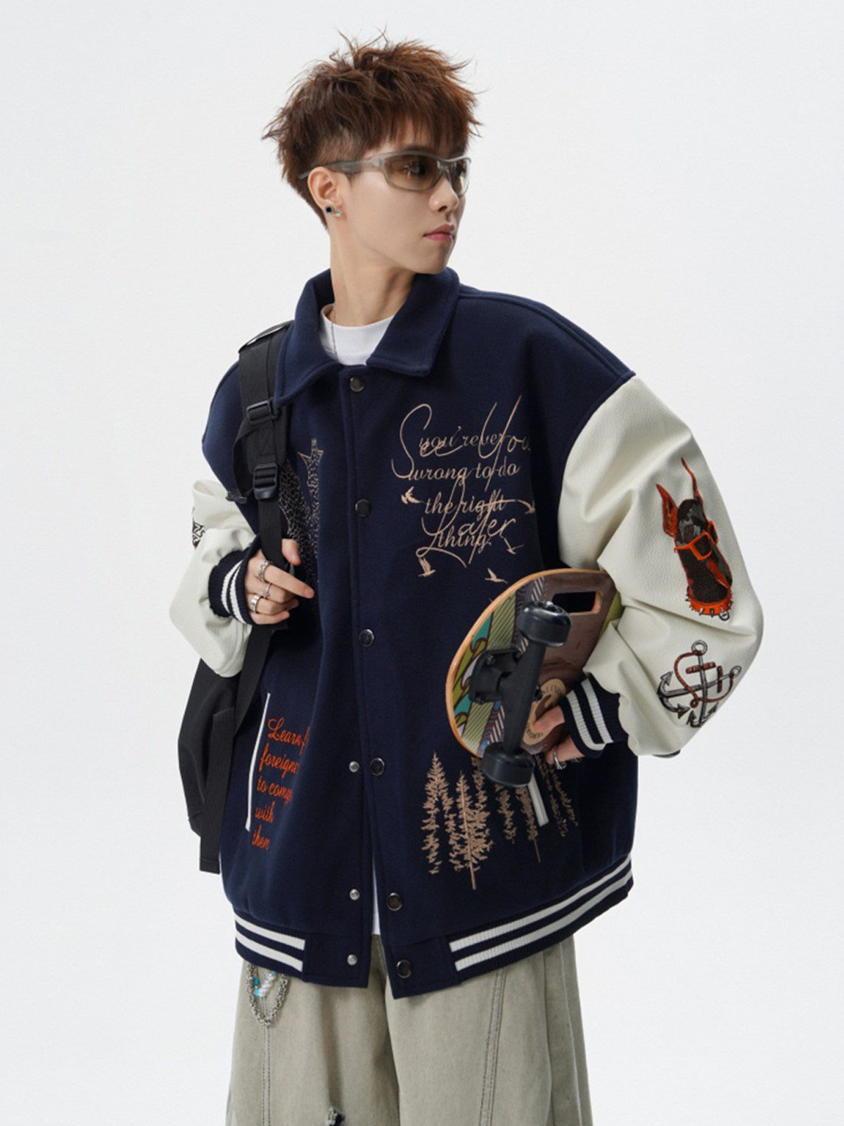 VINTAGE EMBROIDERED VARSITY JACKET-MEN'S RETRO STREETWEAR EHW5021