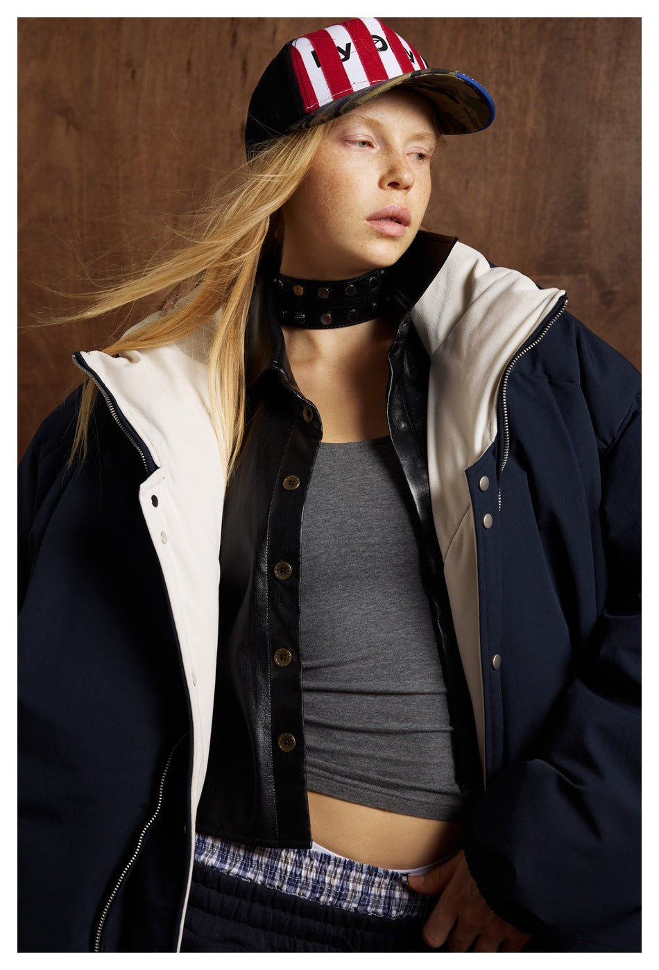 AMERICAN STYLE OVERSIZED STAND-COLLAR DOUBLE-PLACKET DOWN JACKET EHW5020