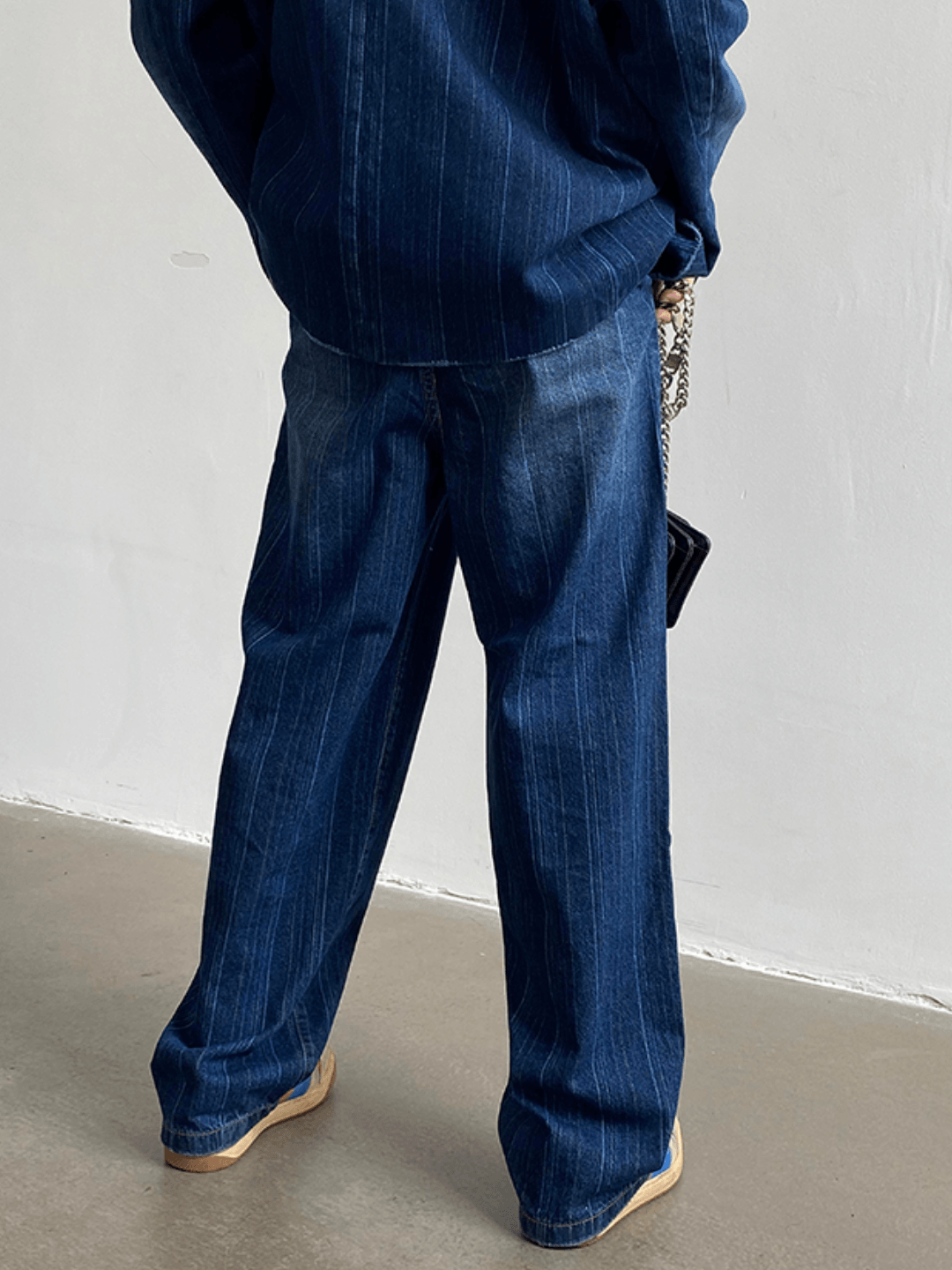 [GENESISBOY] 워싱 처리된 스트라이프 루즈핏 데님 수트 st1311