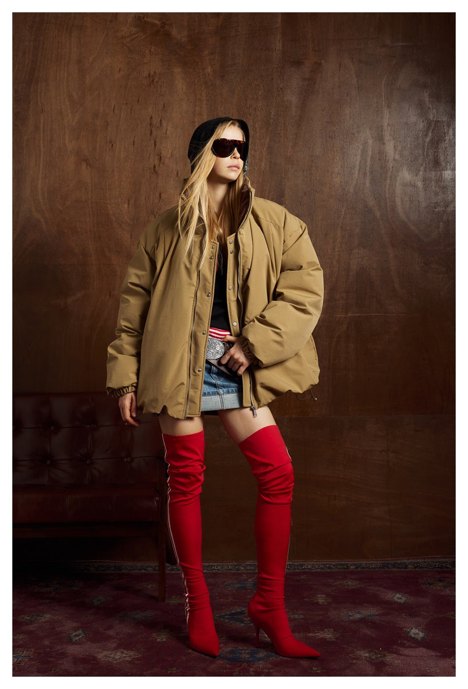 AMERICAN STYLE OVERSIZED STAND-COLLAR DOUBLE-PLACKET DOWN JACKET EHW5020