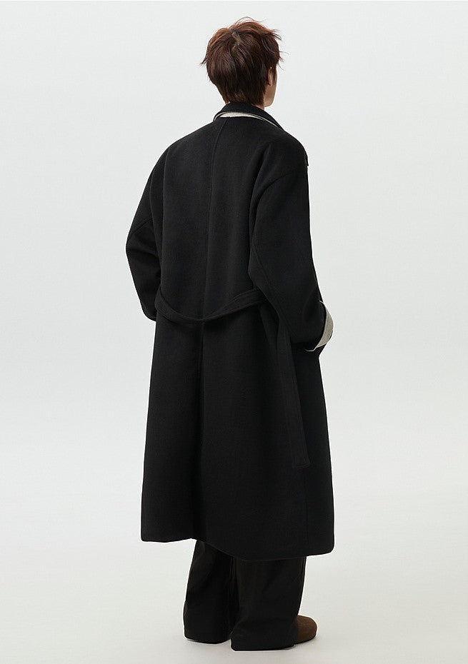 남성용 베이지 오버사이즈 울 트렌치 코트 - 레트로 롱라인 스타일 EHW5019 