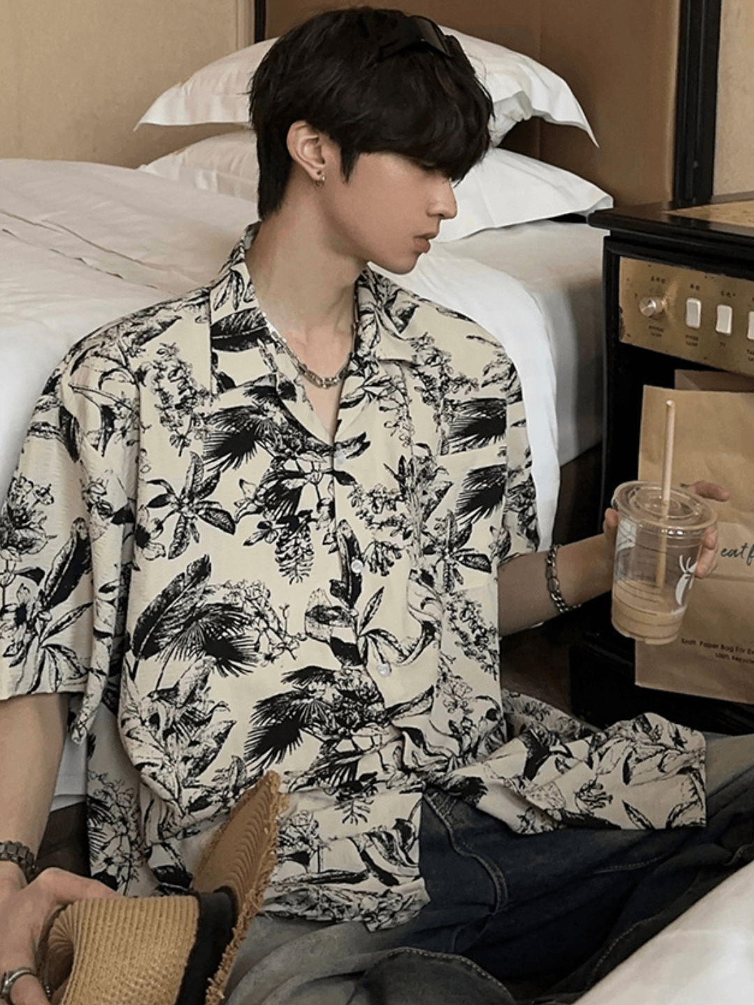 [JM HOMME] Tide Printed Short-sleeved Shirt st1747
