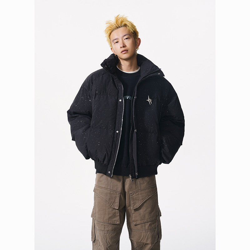 OVERSIZED BLACK PUFFER BOMBER JACKET WITH STAR DETAIL EHW5034