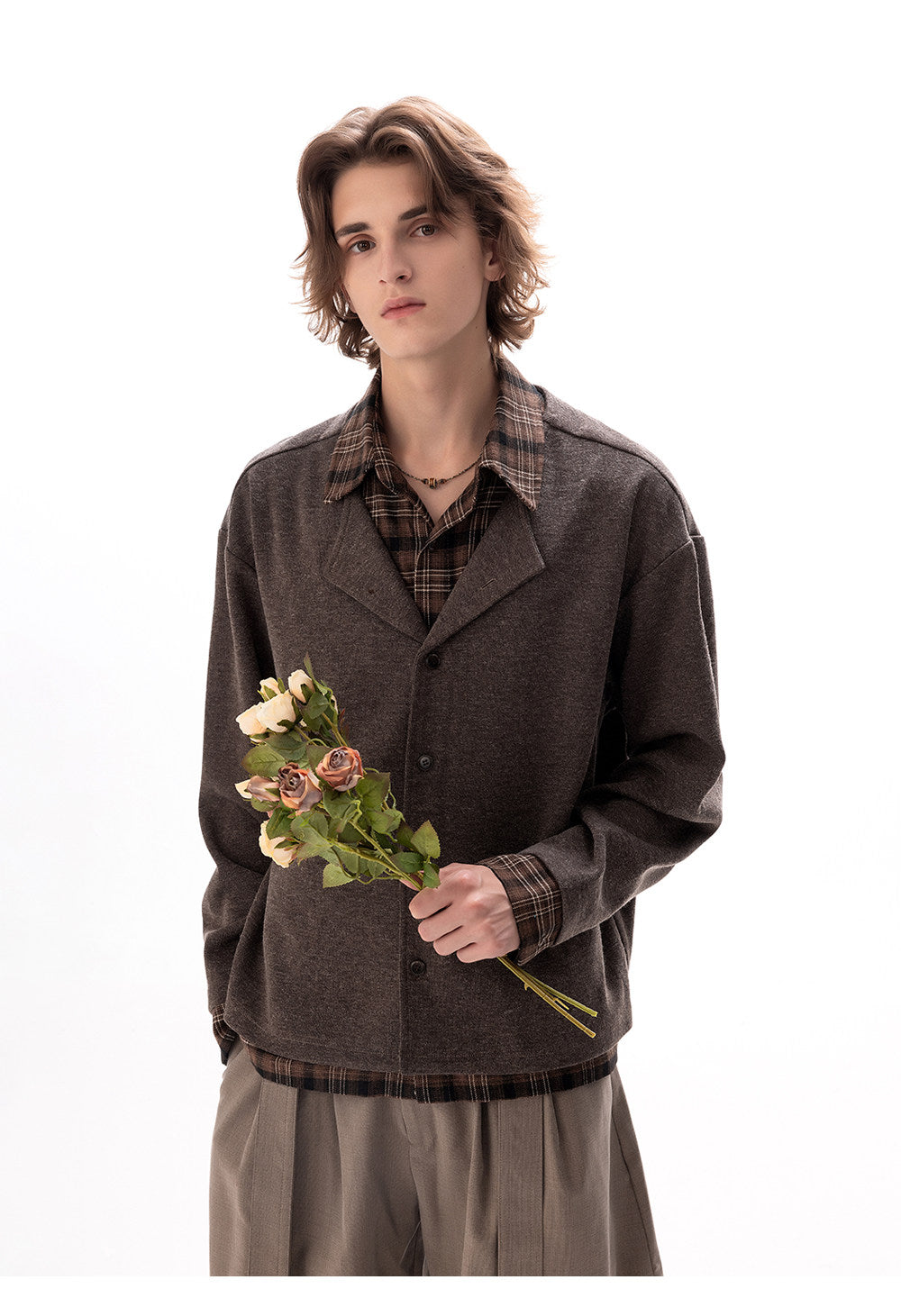 PLAID FAKE TWO-PIECE BLAZER JACKET EHW5050