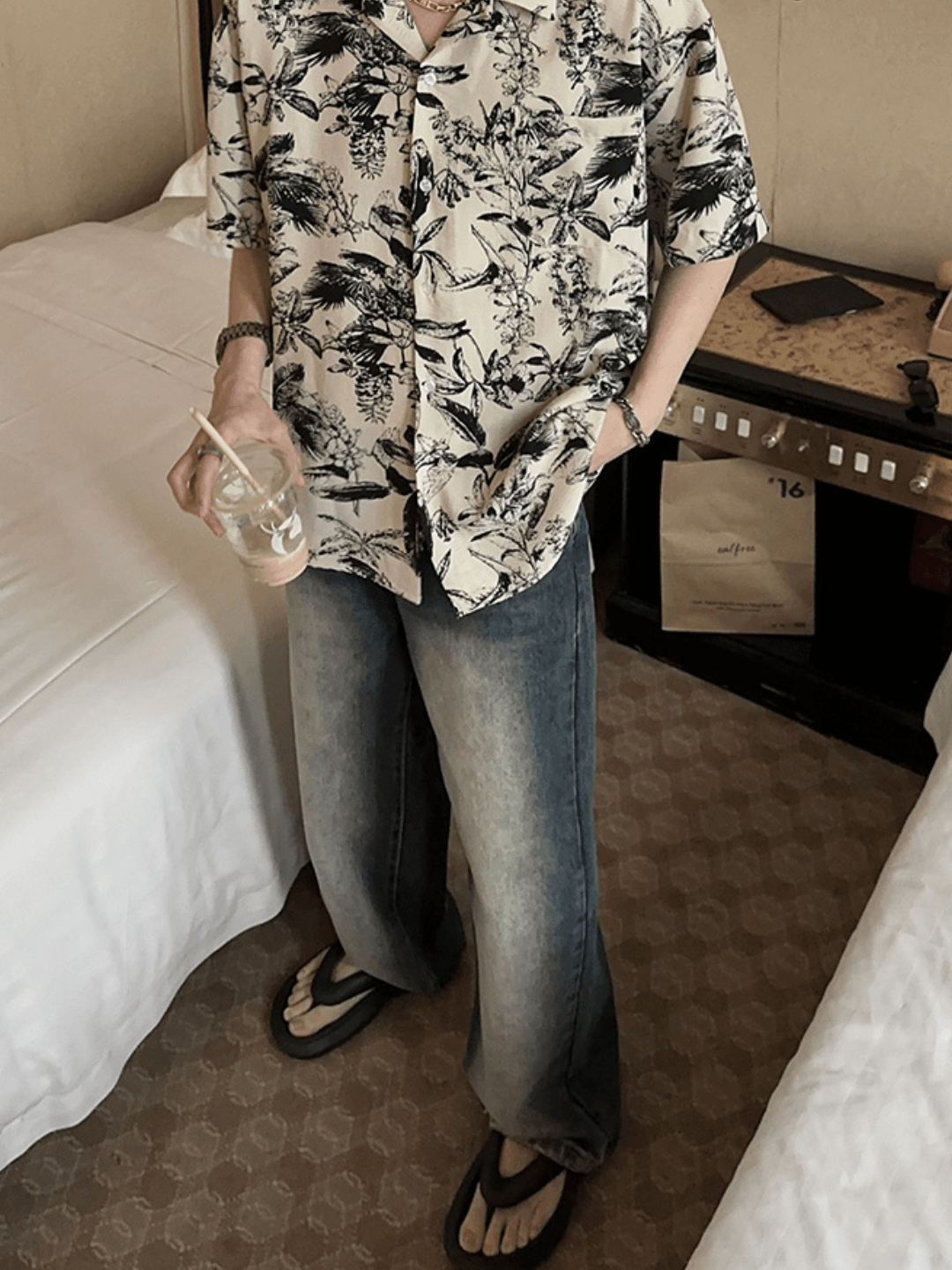 [JM HOMME] Tide Printed Short-sleeved Shirt st1747