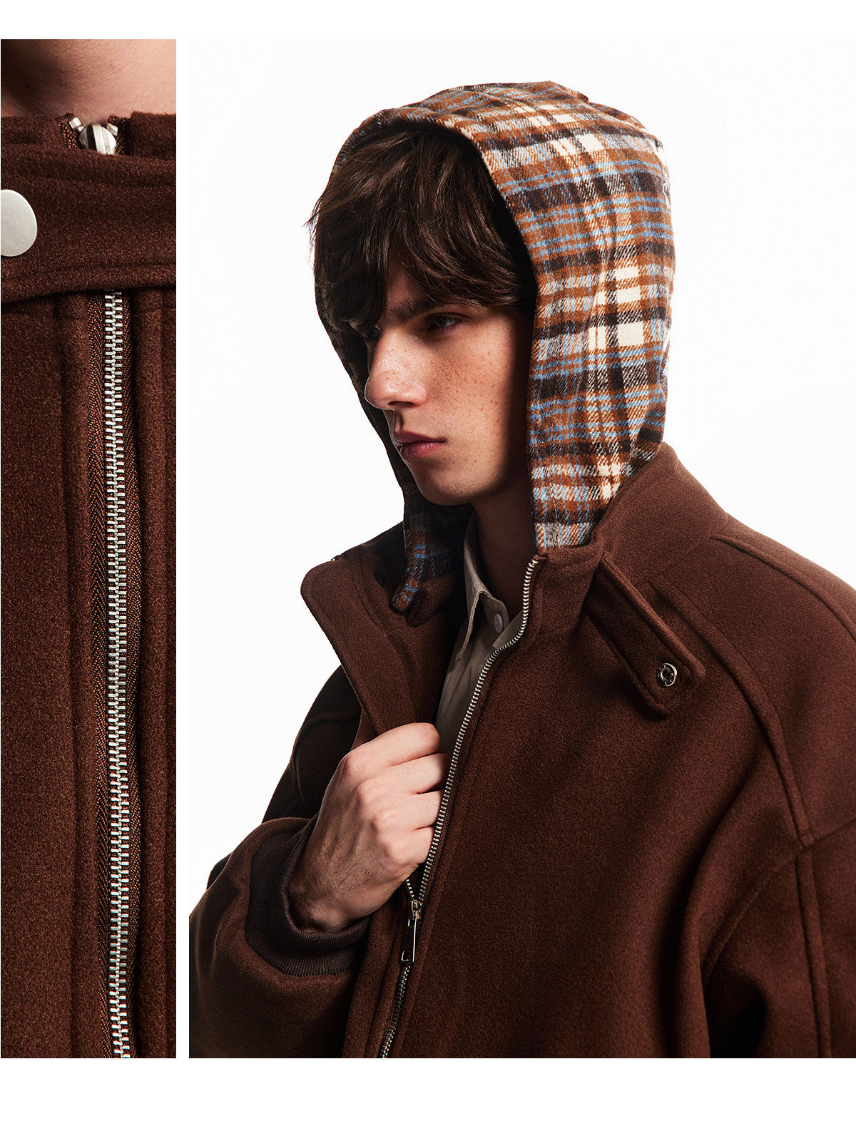 PLAID LINED HOODED BOMBER JACKET EHW5058