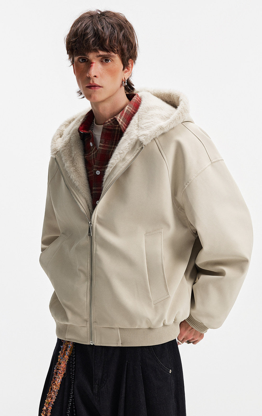 UNISEX FAUX FUR HOODED SUEDE JACKET - STREETWEAR ZIP COAT EHW5028