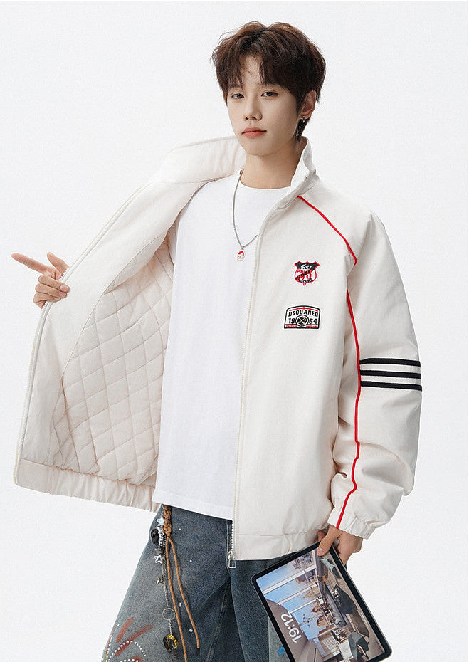 RACING STYLE BOMBER JACKET FOR MEN - PATCH DETAIL STREETWEAR OUTERWEAR EHW5033