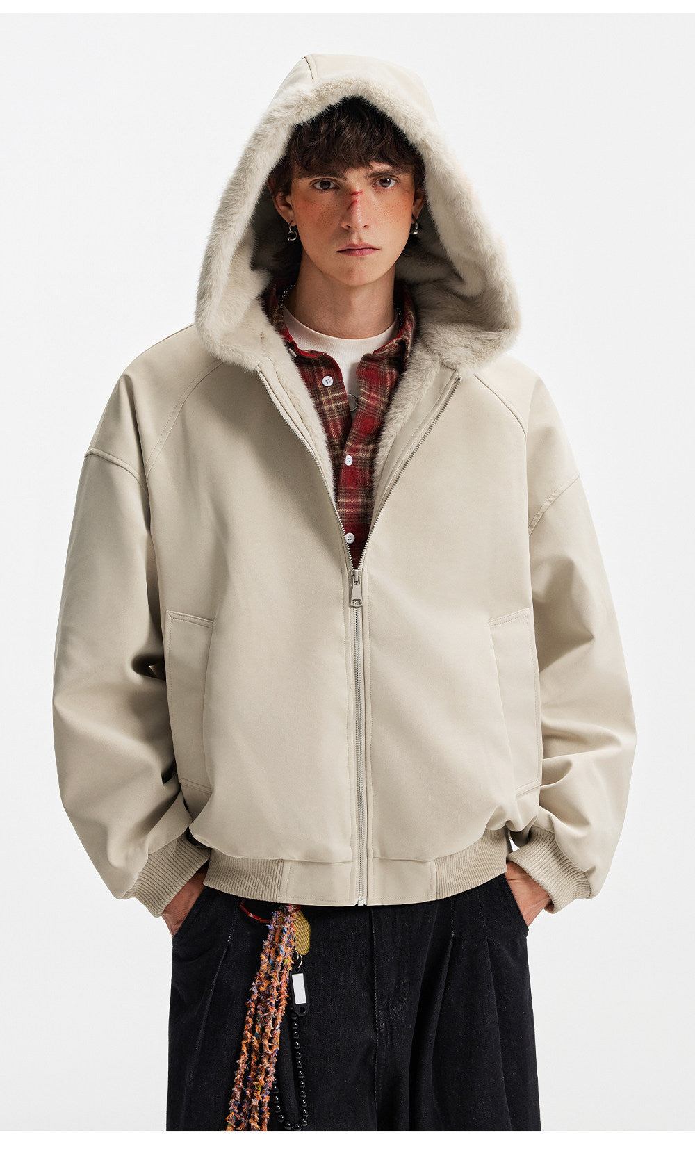 UNISEX FAUX FUR HOODED SUEDE JACKET - STREETWEAR ZIP COAT EHW5028