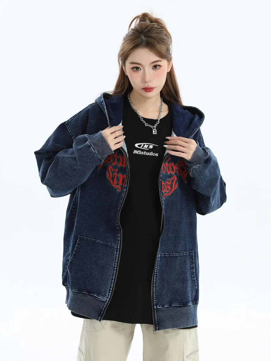 [INSstudios] GOTHIC LETTER LOGO DENIM JACKET ST1248