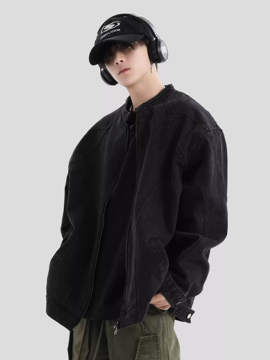 [INSstudios] WASHED DENIM JACKET ZIPPER ST1064