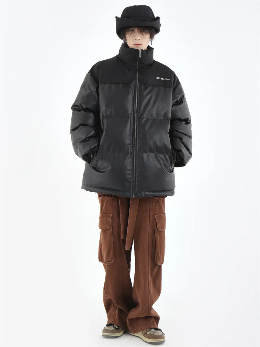 [INSstudios] PU LEATHER COTTON ZIPPER JACKET ST1205