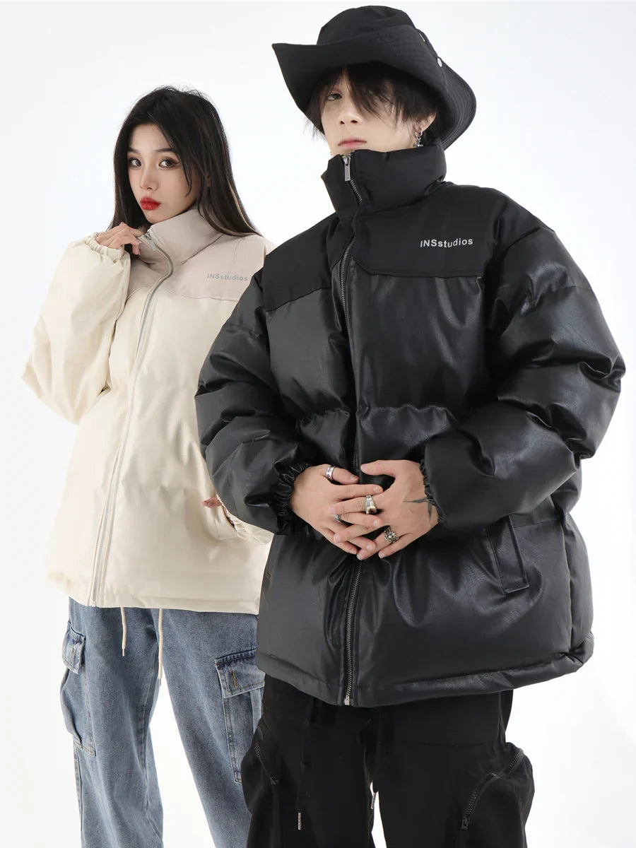 [INSstudios] PU LEATHER COTTON ZIPPER JACKET ST1205