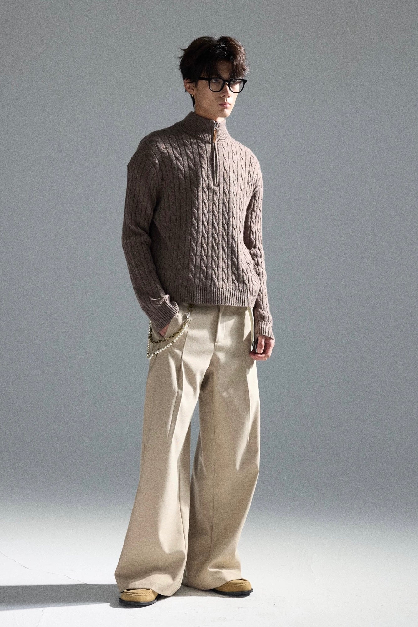 [플랫룸] 케이블 니트 하프집 울 스웨터 ST2055 