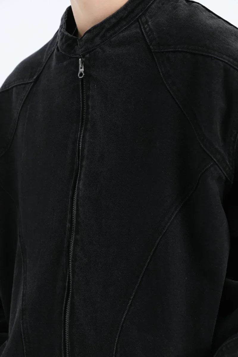 [INSstudios] WASHED DENIM JACKET ZIPPER ST1064