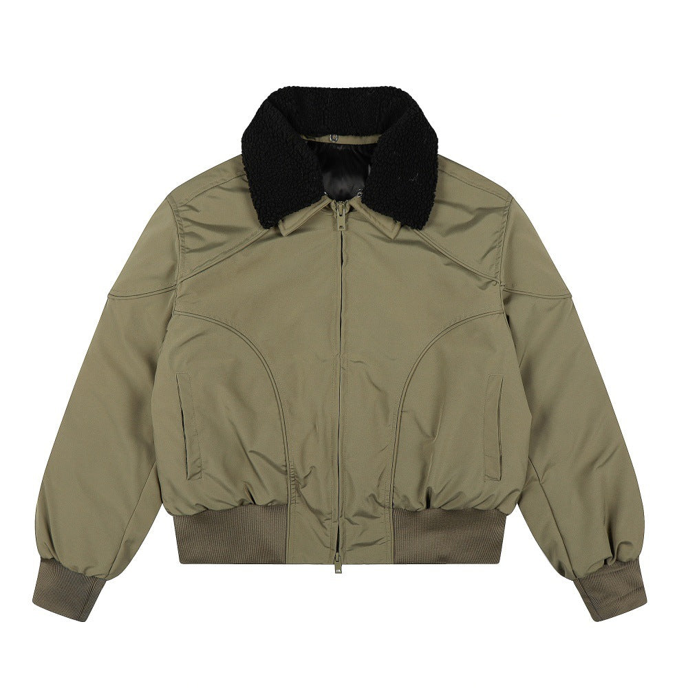 OVERSIZED BOMBER JACKET WITH REMOVABLE FLEECE COLLAR-CASUAL OUTERWEAR EHW5013