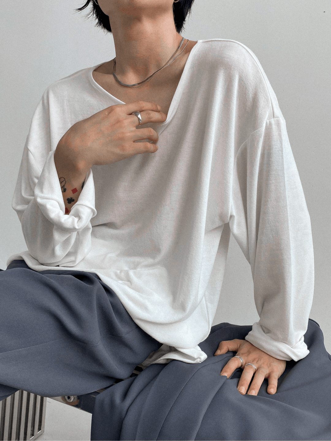 [GENESISBOY] Wool feel fabric high T-shirt st1303