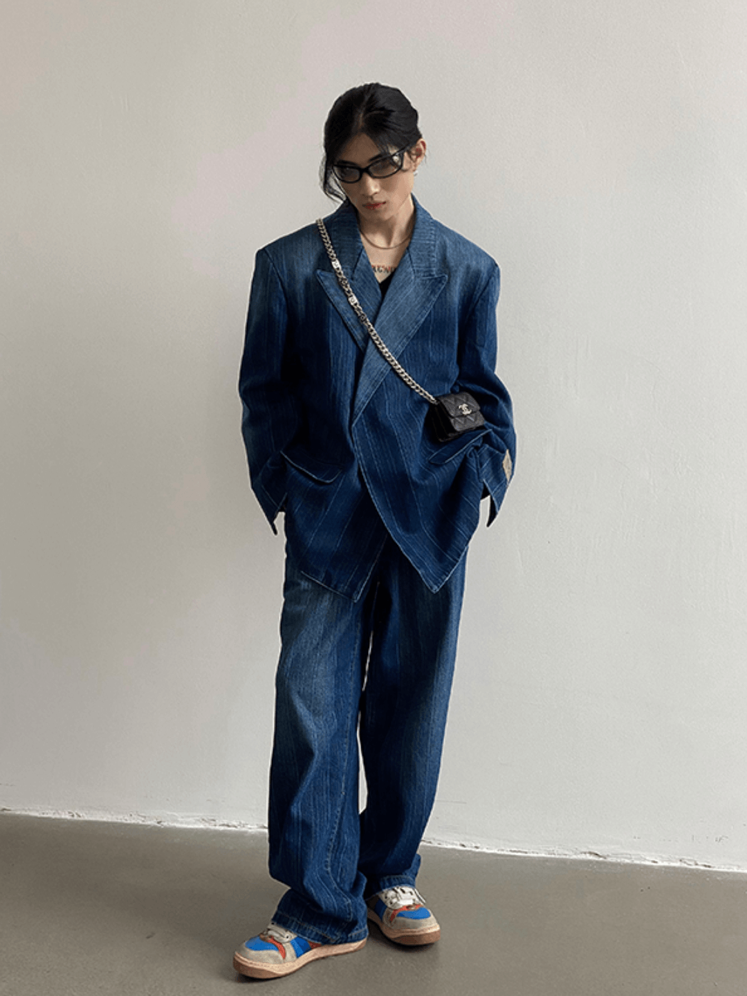 [GENESISBOY] Washed striped loose denim suit st1311