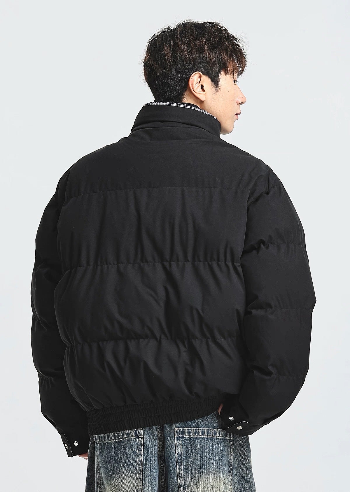 Puffer Jacket with Plaid Lining Jacket-Oversized Streetwear Coat EHW5022