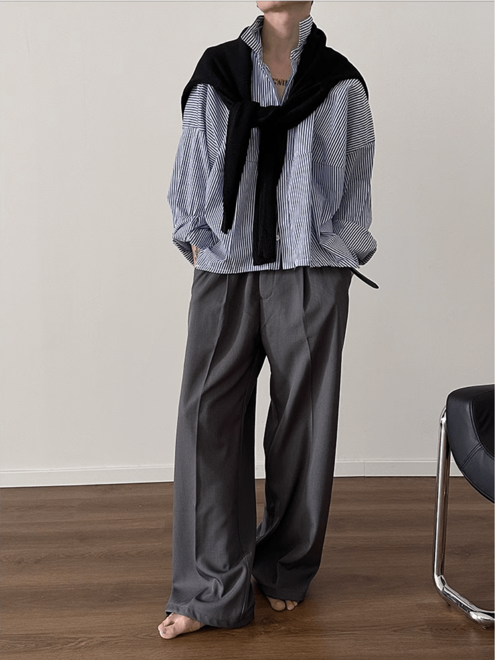 [GENESISBOY] Blau gestreiftes Freizeithemd st2080