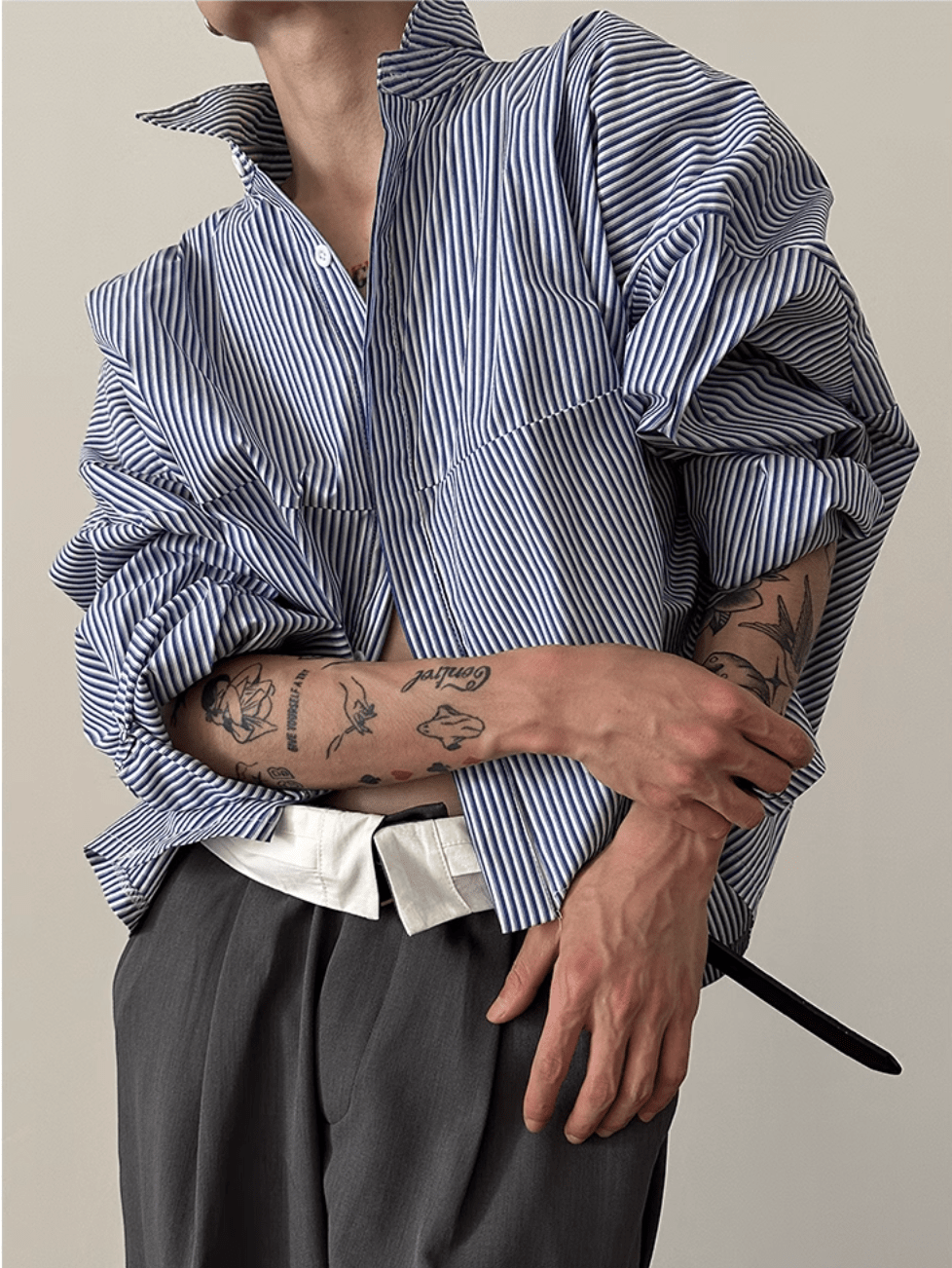 [GENESISBOY] Blau gestreiftes Freizeithemd st2080