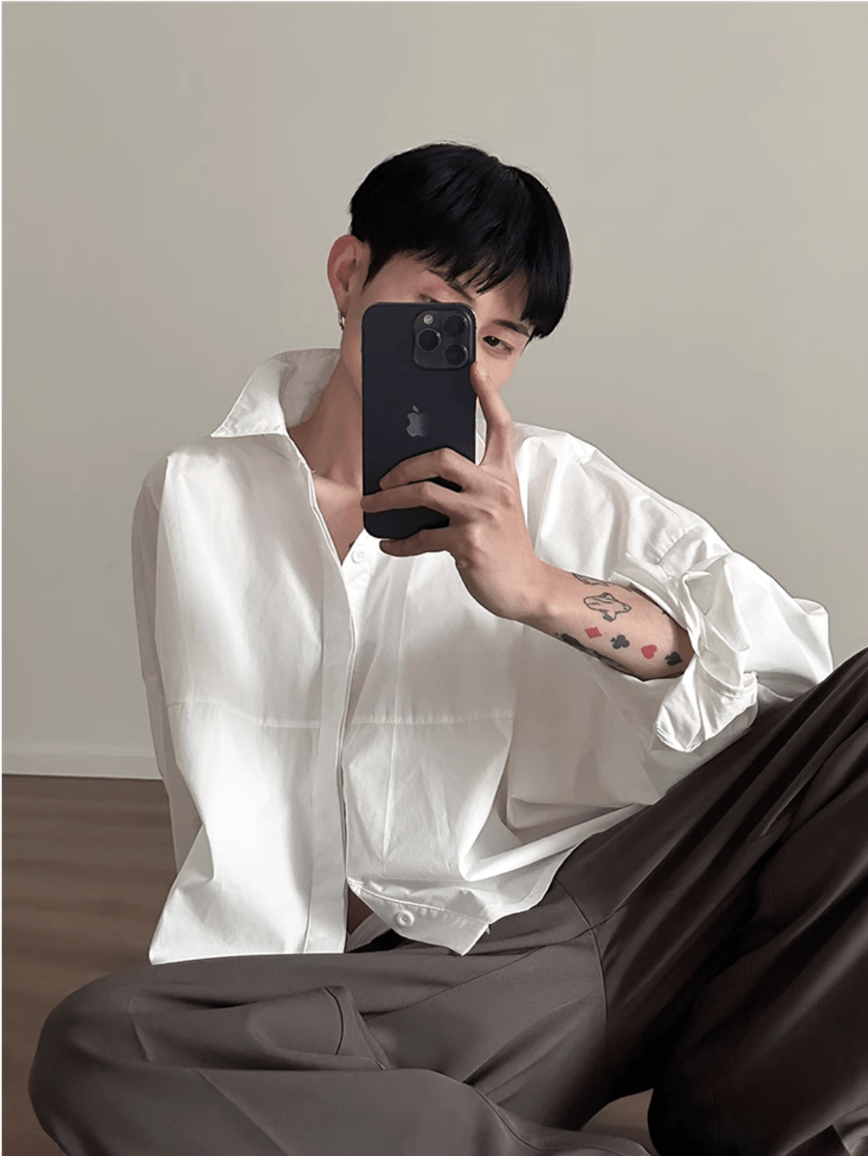 [GENESISBOY] Blau gestreiftes Freizeithemd st2080